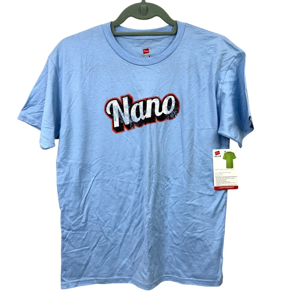 Hanes Nano Kids T-Shirt Graphic Tee Crew Neck Short Sleeves Nano Logo Blue YL*